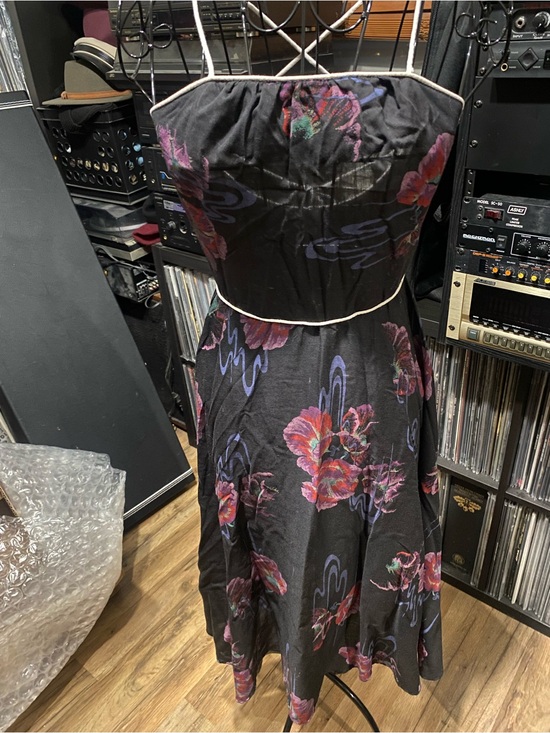 Coach Dresses & Skirts - Vintage Black Floral dress lace up and button back size XS